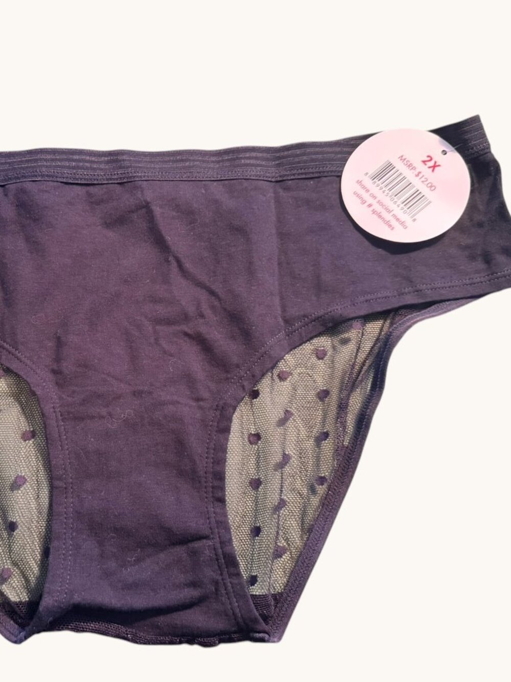 NWT Splendies Navy w/Sheer Polka Dot Back Detail Panty Size 2X